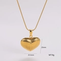 Detail view of a 25mm gold heart pendant necklace with dimensions and 9g weight info - Large Textured Heart Pendant Style (AML01138)
