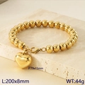 Pulsera de cuentas de acero inoxidable chapada en oro de 18K con colgante de corazón pulido - KB188398-Z / Dorado
