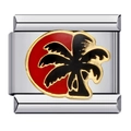 Italian modular charm in silver steel with gold palm tree on a red enamel background - ICJ145/Red Sun Palm Tree