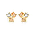 S925 sterling silver stud earrings featuring three colorful zircon stones in gold plating - 925 Silver / Gold / Champagne