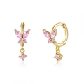 Pink gemstone butterfly huggie earrings with gold finish and marquise crystals - Pink