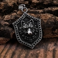 Pendente scudo lupo vichingo su corteccia, collana nordica in acciaio inox stile vintage - Argento Retrò (D0109-S)