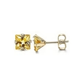 Square-cut yellow AAA cubic zirconia stud earrings with golden 4-prong setting - Gold Yellow Zircon