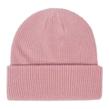 Close-up of pink knit beanie showing detailed rib stitch texture and soft warm fabric - Dusty Pink
