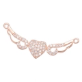 Rose gold heart angel wing connector with sparkling cubic zirconia for jewelry making - Rose Gold Wings Heart (L0189-B)