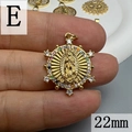 Detail of 22mm gold Virgin Mary pendant with colorful zircon stones and sunburst design - Style E-Colored Zircon Virgin (22mm)