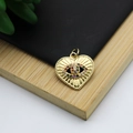 Golden heart pendant with colorful evil eye zircon inlay in 18K gold plated copper - Heart Evil Eye Colorful Style