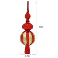 23CM glossy red Christmas tree topper with gold glitter stripes and unique gourd design - Red