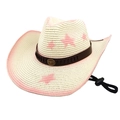 Pink star print woven cowboy hat with bull head emblem and adjustable chin strap - Cream