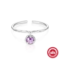 Bague ajustable en argent S925 avec texture martelée et pendentif en zircon violet - Pendentif en Pierre Ronde Violette