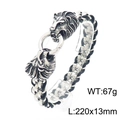 Dual lion head stainless steel braided bracelet in antique silver finish, 220mm length - 22cm / Lion Head Style (KB154970-KJX)