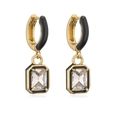 Detail of square sugar drop earrings with black enamel and clear sparkling zircon stones - Black Enamel White Zircon