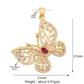 Golden butterfly jewelry pendant with micro-paved zircons and red gemstone 31mm - K539418-Gold Large Rhinestone Butterfly