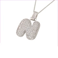 Silver-plated bubble letter N pendant necklace with iced-out micro-pave zircons and box chain - Silver N