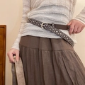 Ceinture en cuir marron foncé avec œillets argentés et rivets style ethnique - 41# Marron Foncé Géométrique Œillet
