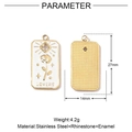Detailed view of rectangular stainless steel pendant with white enamel flower and LOVERS text - LOVERS-White