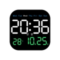 Reloj digital LED cuadrado negro con pantalla de hora, fecha y temperatura ambiente - LED Multicolor