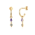 S925 silver needle drop earrings with purple zircon and gold finish geometric dangles - Purple Zircon