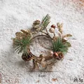 Christmas candle ring with pine cones and golden berries for festive decor, 6cm size - 6CM Golden Pinecone Mini Wreath