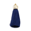 Pompon en coton bleu marine avec capuchon en métal doré et anneau pour sacs - Gland Bleu Foncé (KLJ6050-Z)