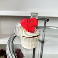 Red heart-shaped acrylic cake topper with Happy Valentine's Day text on a cupcake - Valentine Heart / Mirror Red