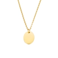 Detailed view of a gold minimalist round pendant with a thin chain on white background - Gold