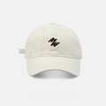 Creamy white cotton baseball cap with brown MW letter embroidery in retro style - MW Embroidery - Beige