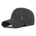 Winter fleece-lined baseball cap in dark grey wool with ear protection and metal logo - Adjustable / Gray