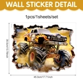 3D monster truck wall sticker with flame and skull, broken wall effect decal 35x45cm - Flame Skull Monster Truck (CT24Y11553J_R) / 45cmx35cm