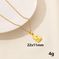 Goldene Edelstahlkette mit einem rechteckigen, abstrakten Gesichts-Anhänger - Gold Abstraktes Gesicht Stil (S1220-G+N22-G) / Gold
