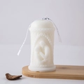 White pillar scented candle with romantic couple embossed relief and ribbon decoration - Face Touching (White)