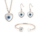Conjunto de joyas corazón ojo del diablo oro rosa con collar de nácar y pulsera perla - Juego de 3 Piezas de Corazón Oro Rosa (KS192836-GC)