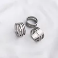Three wide band open copper rings with parallel hollow design for DIY jewelry making - New Style / Silver