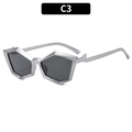 Polygonal sunglasses with silver frames and dark gray lenses featuring lightning temples - Silver Frame Grey Lens