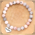 Pink and grey natural stone heart bracelet with Daughter charm on gift card - Pink Zebra + Engraved Heart