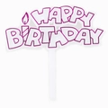 White Happy Birthday cake topper with pink lettering and candle detail for parties - No.18 Rose Red