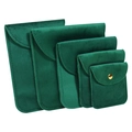 Dark green velvet jewelry storage pouches with gold snap buttons in five sizes - Dark Green