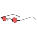 Retro steampunk sunglasses with mini round red lenses and slim gunmetal frame - Brushed Black Frame Red Lens