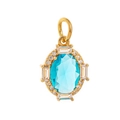 Golden oval stainless steel necklace pendant with large blue center stone and small crystals - March Pendant (Blue Gemstone)