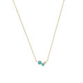 Detail of S925 sterling silver necklace featuring turquoise stones and zircon moon pendant - Triple Stone Design / Gold