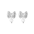 Orecchini a perno a fiocco in acciaio al titanio con perle tonde e finitura in argento - Fiocco con perla / Argento