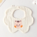 Off-white muslin cotton baby bib with petal edge and pink cartoon tiger pattern - Gauze Flower Band - Single Squirrel