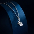 Titanium steel butterfly necklace with hollow wings and sparkling zircon stone - Silver