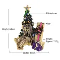 Christmas tree and puppy brooch in vintage gold with crystals, size 6.2cm x 4.0cm - DW0649 Dog and Christmas Tree