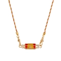 Pink and gold woven cord necklace featuring a tarot-style enamel cylinder charm with stars - Orange