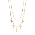 Double-layered gold stainless steel necklace featuring five cross pendants on a sleek tube chain - Cross / Gold