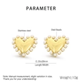 Detailed view of 18K gold plated stainless steel heart earrings with pearl bead border - Gold (KE115945-KFC)