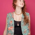 Gold shell necklace and orange cord heart tarot pendant set on a pink background - Colorful Necklace (Heart Multi-color Pendant)