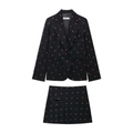 Damespak set in zwarte zoete stijl met aardbeien borduursels en een A-lijn rok - XS / Zwart