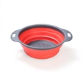 Collapsible silicone round colander in red and grey with handles and drain holes - Small Round / Red